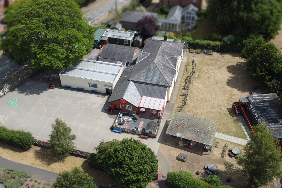 drone shot of school